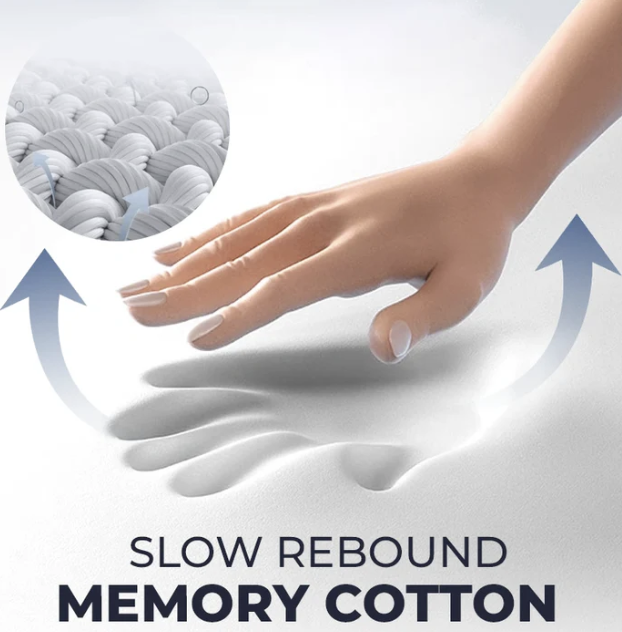 Hand interacting with slow rebound memory cotton material on a light background