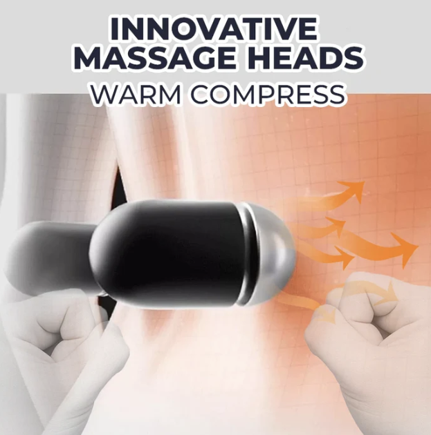 Innovative massage head with warm compress feature on a blurred background